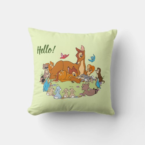 Forest Animals Greeting Prince Bambi Throw Pillow