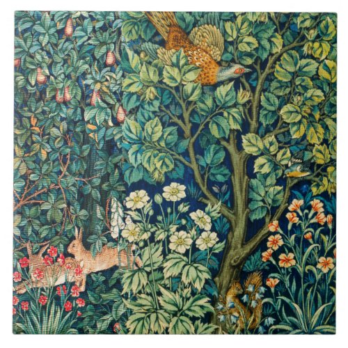 FOREST ANIMALS HaresPheasant Bird Green Floral Ceramic Tile