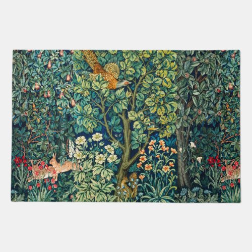 FOREST ANIMALS HaresPheasant Bird Green Floral Doormat