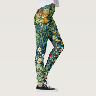 FOREST ANIMALS Hares,Pheasant Bird,Green Floral Leggings
