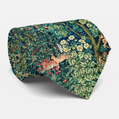 FOREST ANIMALS HaresPheasant Bird Green Floral Neck Tie