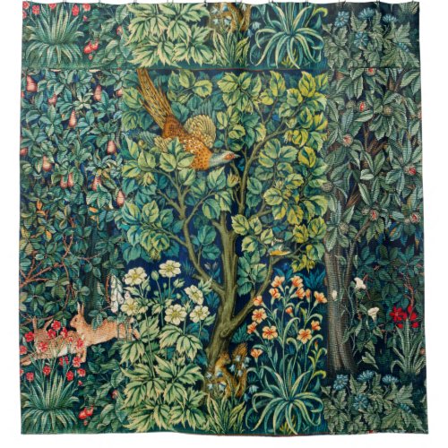 FOREST ANIMALS HaresPheasant Bird Green Floral Shower Curtain