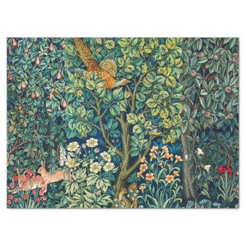 FOREST ANIMALS HaresPheasant Bird Green Floral Tissue Paper