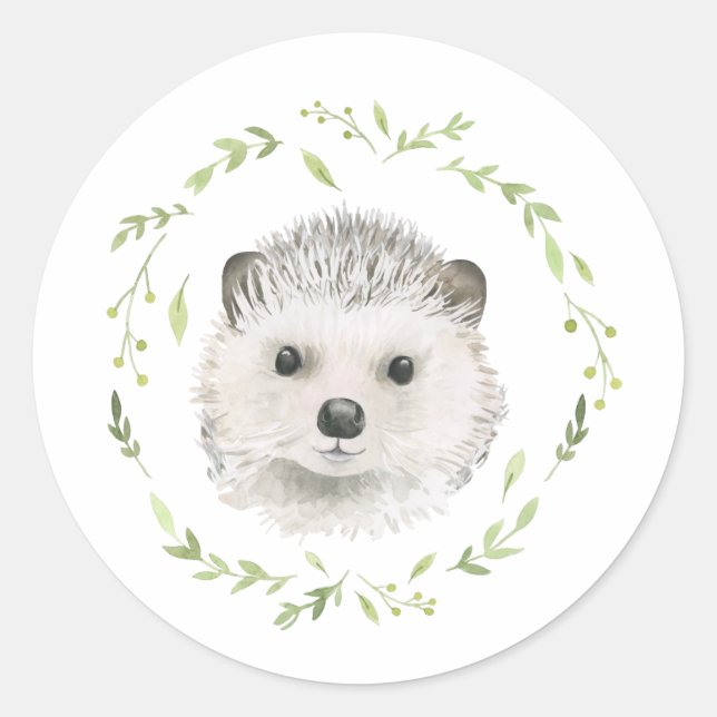 Forest Animals Hedgehog Greenery Woodland Cute Classic Round Sticker (Front)