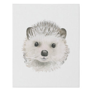 Forest Animals Hedgehog Watercolor Portrait Faux Canvas Print