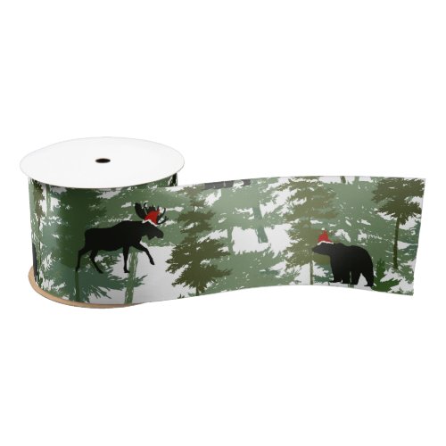 Forest Animals in Santa Hats Satin Ribbon