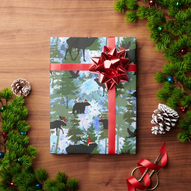 Forest Animals in Santa Hats Wrapping Paper (Holiday Gift)