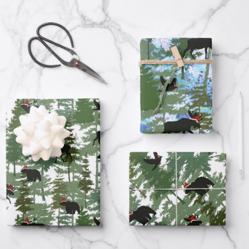 Forest Animals in Santa Hats Wrapping Paper Sheets