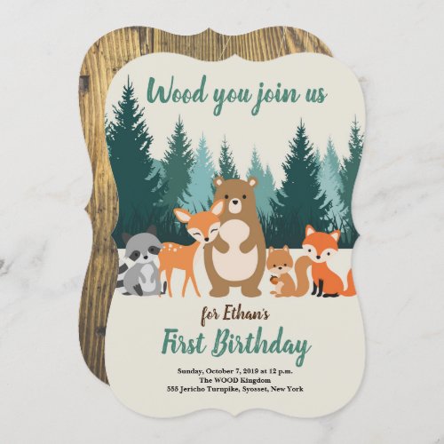 Forest Animals in the woods First Birthday Invitation