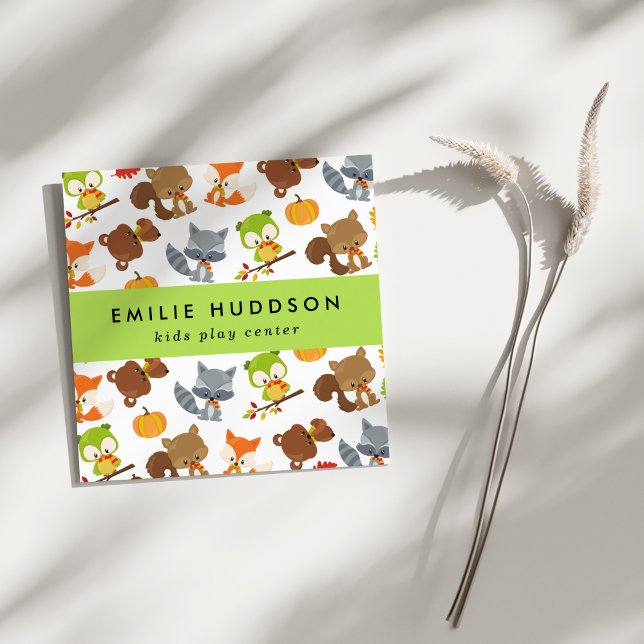 Forest Animals, Kids Play Center, Activity Center Square Business Card (Creator Uploaded)