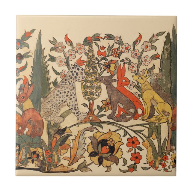FOREST ANIMALS ,LEOPARD, JACKALS, RABBITS ,FLOWERS CERAMIC TILE (Front)
