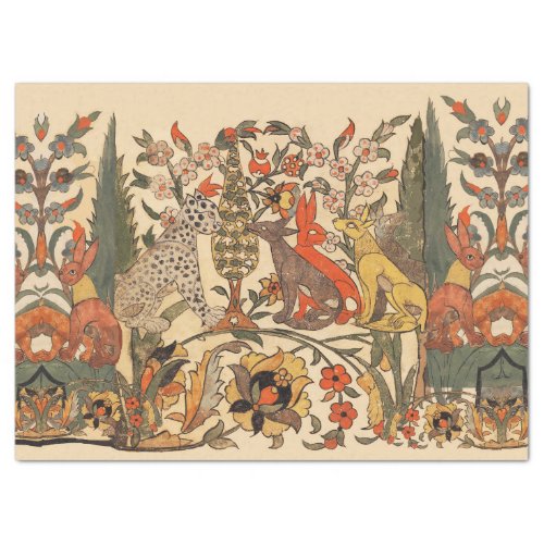 FOREST ANIMALS LEOPARD JACKALS RABBITS FLOWERS TISSUE PAPER