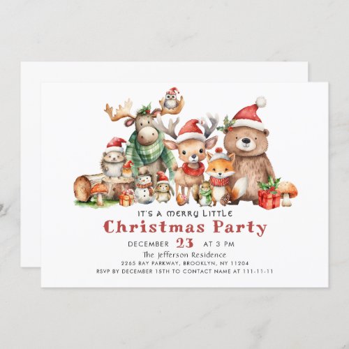 Forest Animals Merry Little Christmas Party Invitation