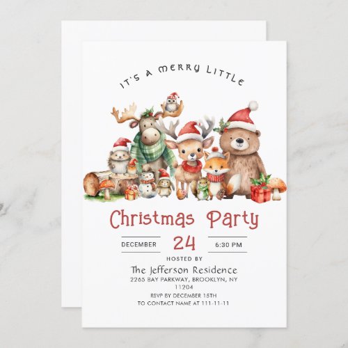 Forest Animals Merry Little Christmas Party Invitation