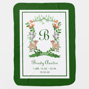 Forest Animals Monogrammed Crest Baby Blanket