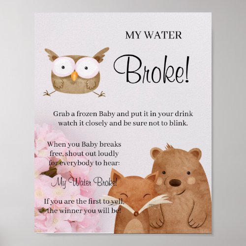 Forest Animals My Water Broke Shower game sign