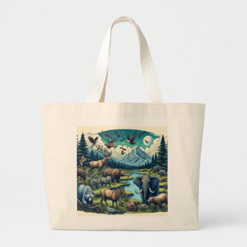 forest animals nature birds bear large tote bag
