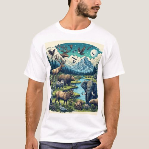 forest animals nature birds bear T_Shirt