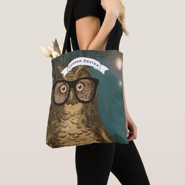 Forest Animals Owl Moon and Jupiter Tote Bag (Close Up)