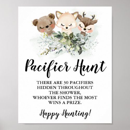 Forest Animals Pacifier hunt Baby Shower game sign