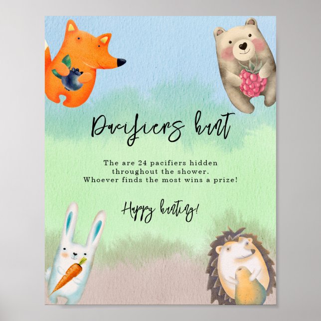 forest animals - Pacifier hunt game baby shower Poster (Front)