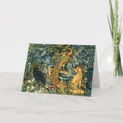 FOREST ANIMALSPEACOCK AND FOX GREEN FLORAL HOLIDAY CARD