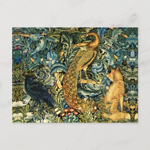 FOREST ANIMALSPEACOCK AND FOX GREEN FLORAL HOLIDAY POSTCARD