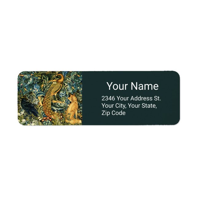 FOREST ANIMALS,PEACOCK AND FOX GREEN FLORAL LABEL (Front)