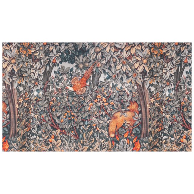 FOREST ANIMALS Pheasant, Red Fox, Black White  Tablecloth (Front (Horizontal))