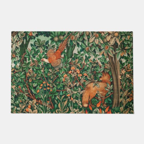 FOREST ANIMALS Pheasant Red FoxGreen Floral Doormat