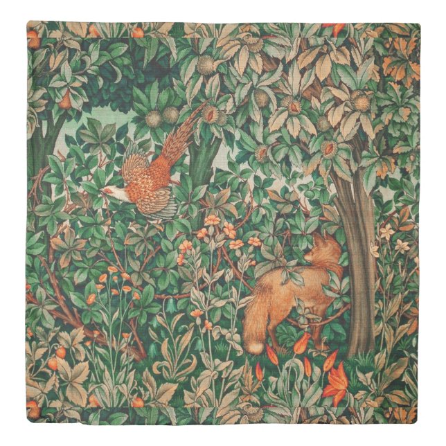 FOREST ANIMALS Pheasant ,Red Fox,Green Floral Duvet Cover (Front)