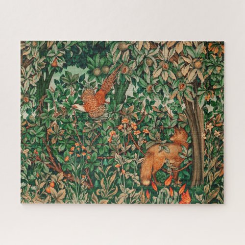 FOREST ANIMALS Pheasant Red FoxGreen Floral Jigsaw Puzzle