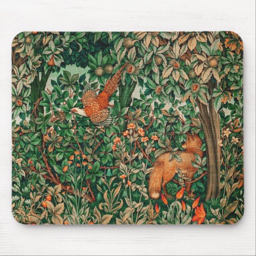FOREST ANIMALS Pheasant Red FoxGreen Floral Mouse Pad