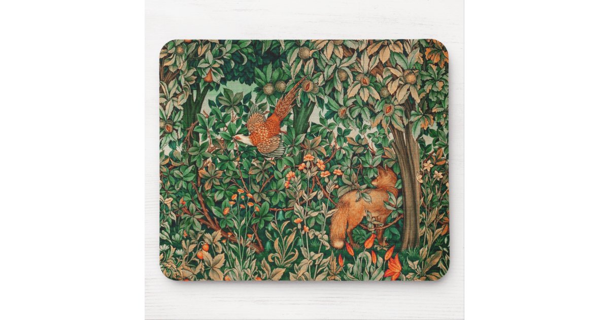 FOREST ANIMALS Pheasant ,Red Fox,Green Floral Mouse Pad | Zazzle