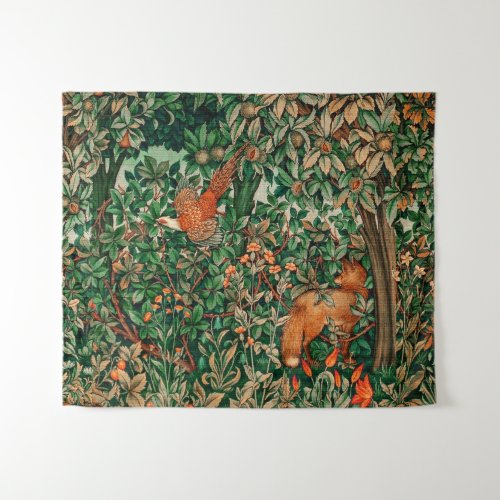FOREST ANIMALS Pheasant Red FoxGreen Floral Tapestry