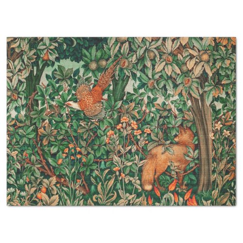 FOREST ANIMALS PheasantRed FoxGreen Floral Tissue Paper