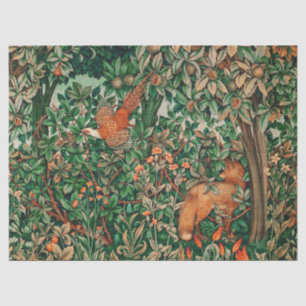 FOREST ANIMALS Pheasant,Red Fox,Green Floral Tissue Paper