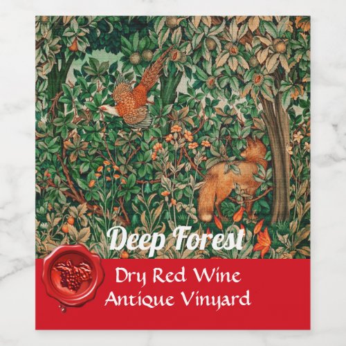 FOREST ANIMALS Pheasant Red FoxGreen Floral  Wine Label