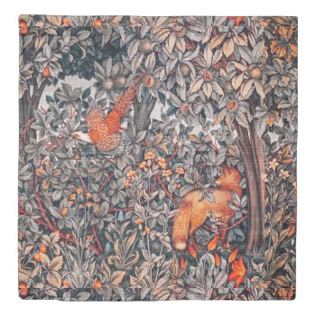 Forest Animals Pheasant  Red Fox Grey Floral Duvet Cover by bulgan_lumini at Zazzle