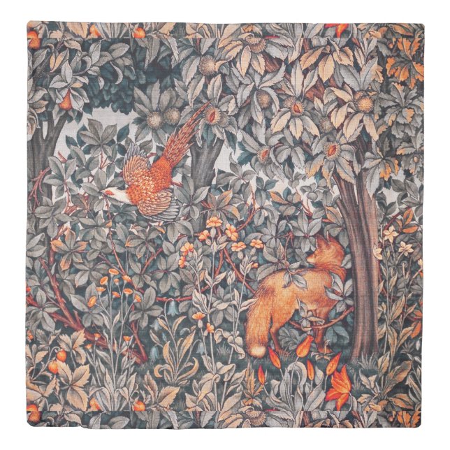 FOREST ANIMALS Pheasant ,Red Fox,Grey Floral Duvet Cover (Front)