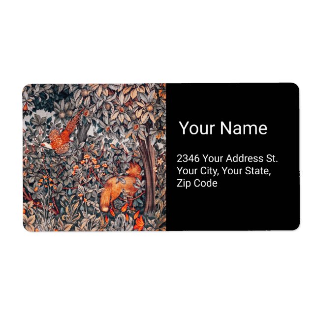 FOREST ANIMALS Pheasant Red Fox,Grey Floral Label (Front)