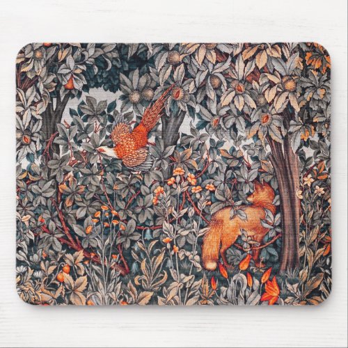 FOREST ANIMALS Pheasant Red FoxGrey Floral Mouse Pad