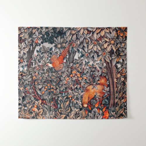 FOREST ANIMALS Pheasant Red FoxGrey Floral  Tapestry