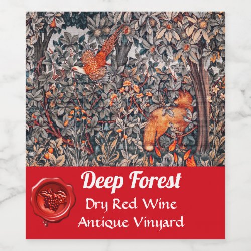 FOREST ANIMALS Pheasant Red FoxGrey Floral Wine Label