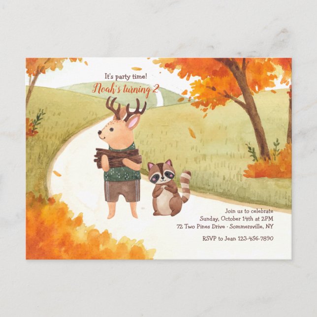 Forest Animals Postcard Birthday Invitation (Front)