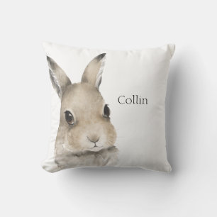 Forest Animals Rabbit Watercolor Typography Name Throw Pillow