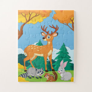 Forest Animals Raccoon Chipmunk Rabbit Deer Jigsaw Puzzle