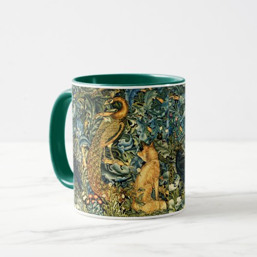 FOREST ANIMALSRAVENFOXPEACOCK Blue Green Floral Mug