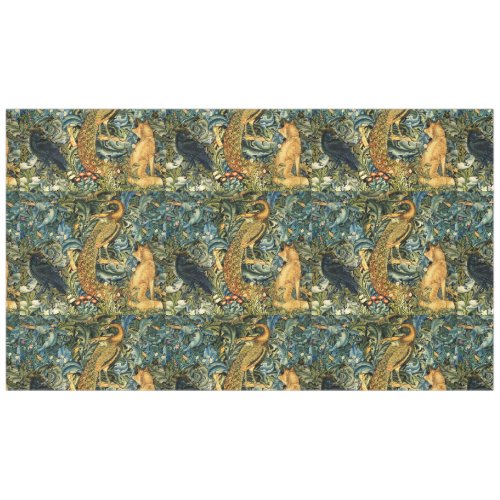 FOREST ANIMALSRAVENFOXPEACOCK Blue Green Floral Tablecloth