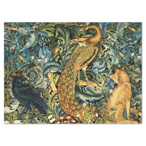 FOREST ANIMALSRAVENFOXPEACOCK Blue Green Floral Tissue Paper